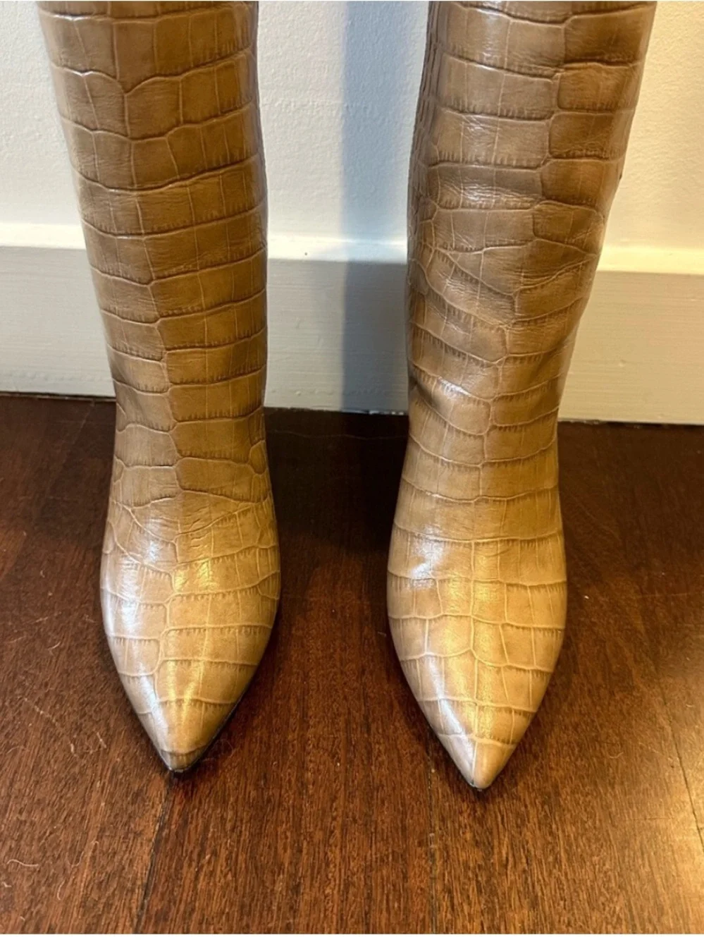 Paris Texas Tan Croc-Embossed Over-the-Knee Boots, NWOT size 38